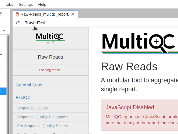 Opening MultiQC context menu